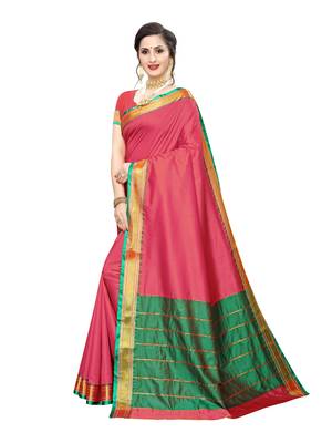 Pink Woven Poly Silk Saree With Blouse 2