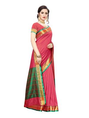 Pink Woven Poly Silk Saree With Blouse 3