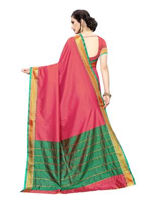 Pink Woven Poly Silk Saree With Blouse 4