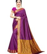 Purple Woven Poly Silk Saree With Blouse