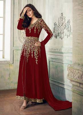 Maroon Embroidered Georgette Salwar 1