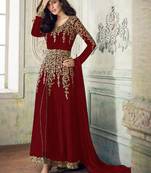 Maroon Embroidered Georgette Salwar