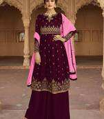 Purple Embroidered Georgette Salwar