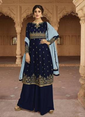 Blue Embroidered Georgette Salwar 1