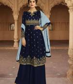 Blue Embroidered Georgette Salwar