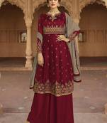 Maroon Embroidered Georgette Salwar