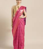 Kimisha Women's Pink Color Silk Blend Patola Woven Design Saree