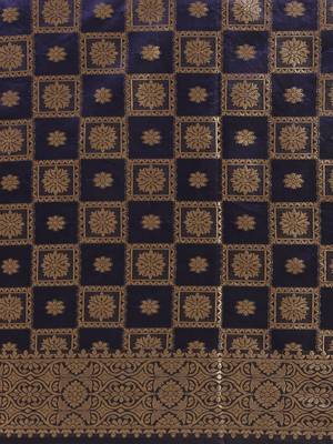 Kimisha Women's Navy Blue Color Silk Blend Kanjivaram Saree 4