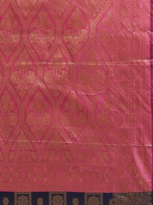 Kimisha Women's Navy Blue Color Silk Blend Kanjivaram Saree 5