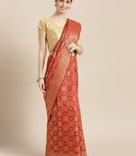 Kimisha Women's Red Color Silk Blend Kanjivaram Saree