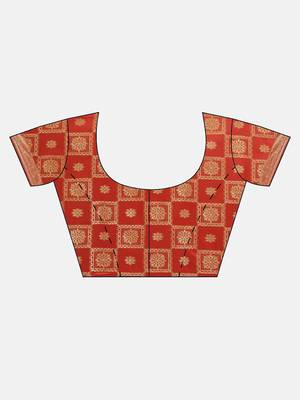 Kimisha Women's Red Color Silk Blend Kanjivaram Saree 3