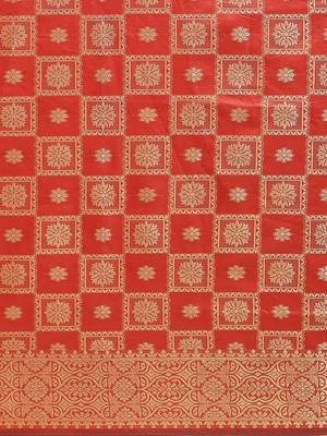 Kimisha Women's Red Color Silk Blend Kanjivaram Saree 4