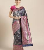 Kimisha Women's Navy Color Silk Blend Kanjivaram  Saree