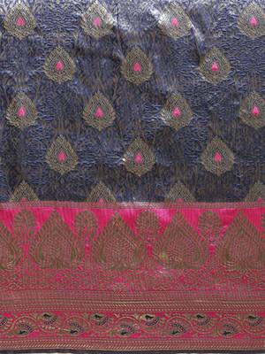 Kimisha Women's Navy Color Silk Blend Kanjivaram  Saree 4