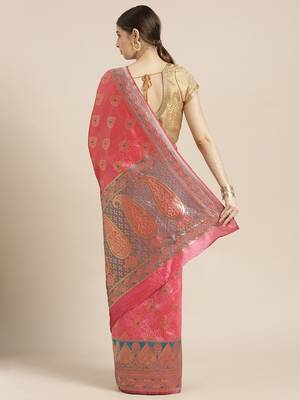Kimisha Women's Pink Color Silk Blend Kanjivaram  Saree 2