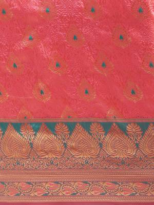 Kimisha Women's Pink Color Silk Blend Kanjivaram  Saree 4