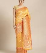 Kimisha Women's Yellow Color Silk Blend Kanjivaram  Saree