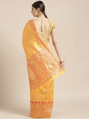 Kimisha Women's Yellow Color Silk Blend Kanjivaram  Saree 2