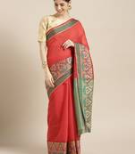 Kimisha Women's Red Silk Cotton Kanjivaram Saree