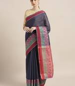 Kimisha Women's Navy Silk Cotton Kanjivaram Saree