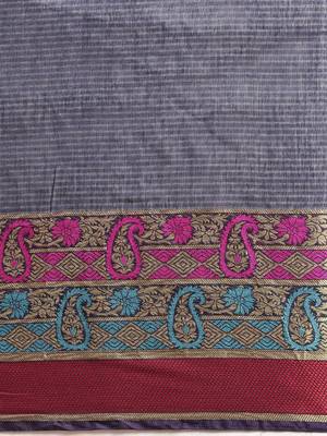 Kimisha Women's Navy Silk Cotton Kanjivaram Saree 4