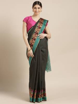 Kimisha Women's Black silk blend Cotton Kanjivaram Saree 1