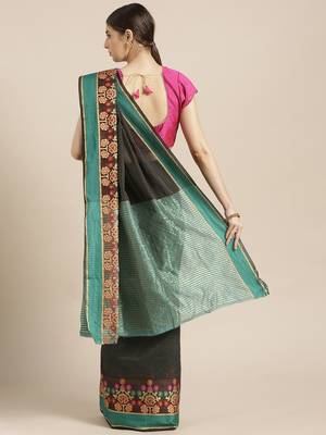 Kimisha Women's Black silk blend Cotton Kanjivaram Saree 2