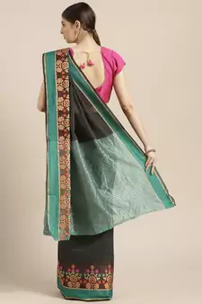 Kimisha Women's Black silk blend Cotton Kanjivaram Saree