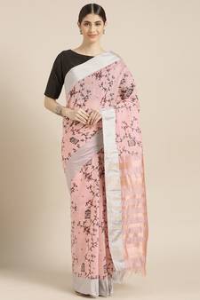 Women'S Light-Pink Linen Woven Saree