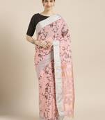 Women'S Light-Pink Linen Woven Saree