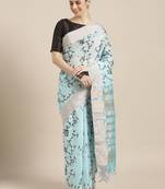 Women'S Sky Blue Linen Woven Saree