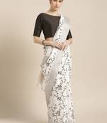 Kimisha Women's White Linen Woven Saree