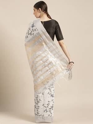 Kimisha Women's White Linen Woven Saree 2