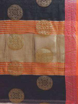 Kimisha Women's Navy Kota Doria Zari Woven Saree with Zari Border 5