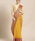 Mustard woven blended cotton saree with blouse