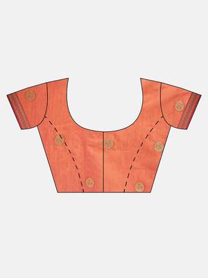 Mustard woven blended cotton saree with blouse 3