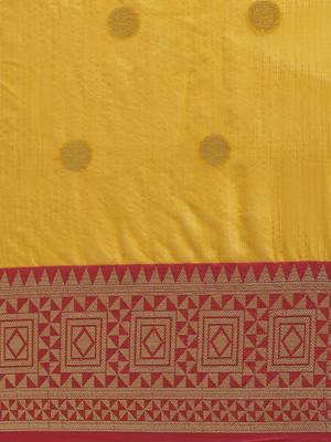 Mustard woven blended cotton saree with blouse 4