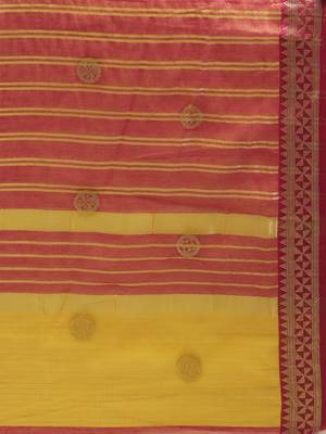 Mustard woven blended cotton saree with blouse 5