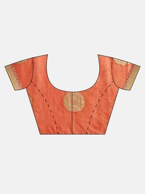 Kimisha Women's Orange Kota Doria Zari Woven Saree with Zari Border 3