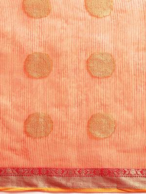 Kimisha Women's Orange Kota Doria Zari Woven Saree with Zari Border 4