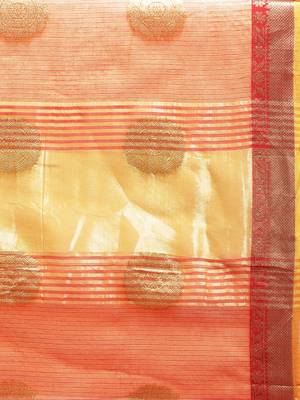 Kimisha Women's Orange Kota Doria Zari Woven Saree with Zari Border 5