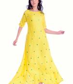 Yellow Mirror work rayon long kurti