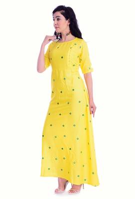 Yellow Mirror work rayon long kurti 3