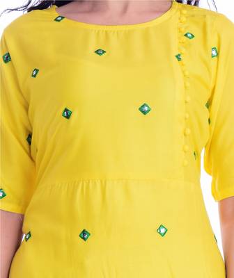 Yellow Mirror work rayon long kurti 4
