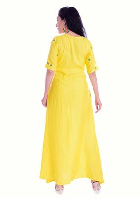 Yellow Mirror work rayon long kurti 5