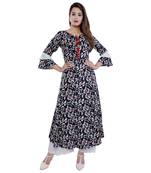 Black and white printed rayon long A-line kurti