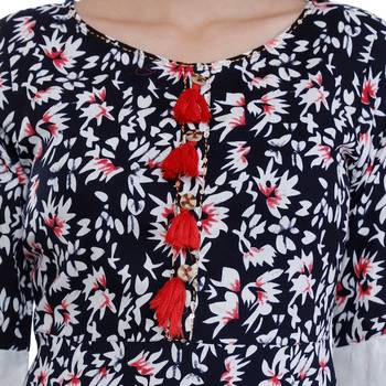 Black and white printed rayon long A-line kurti 4