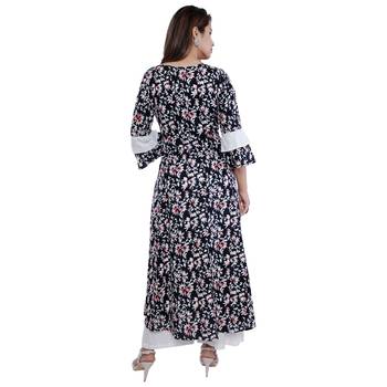 Black and white printed rayon long A-line kurti 5