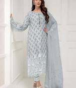 Grey Embroidered Georgette Salwar