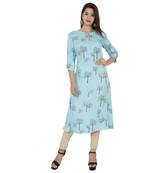 Sky blue printed rayon long A-line kurti